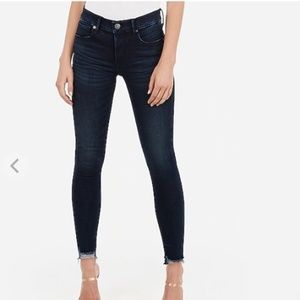 Mid Rise Denim Perfect Raw Hem Ankle Leggings